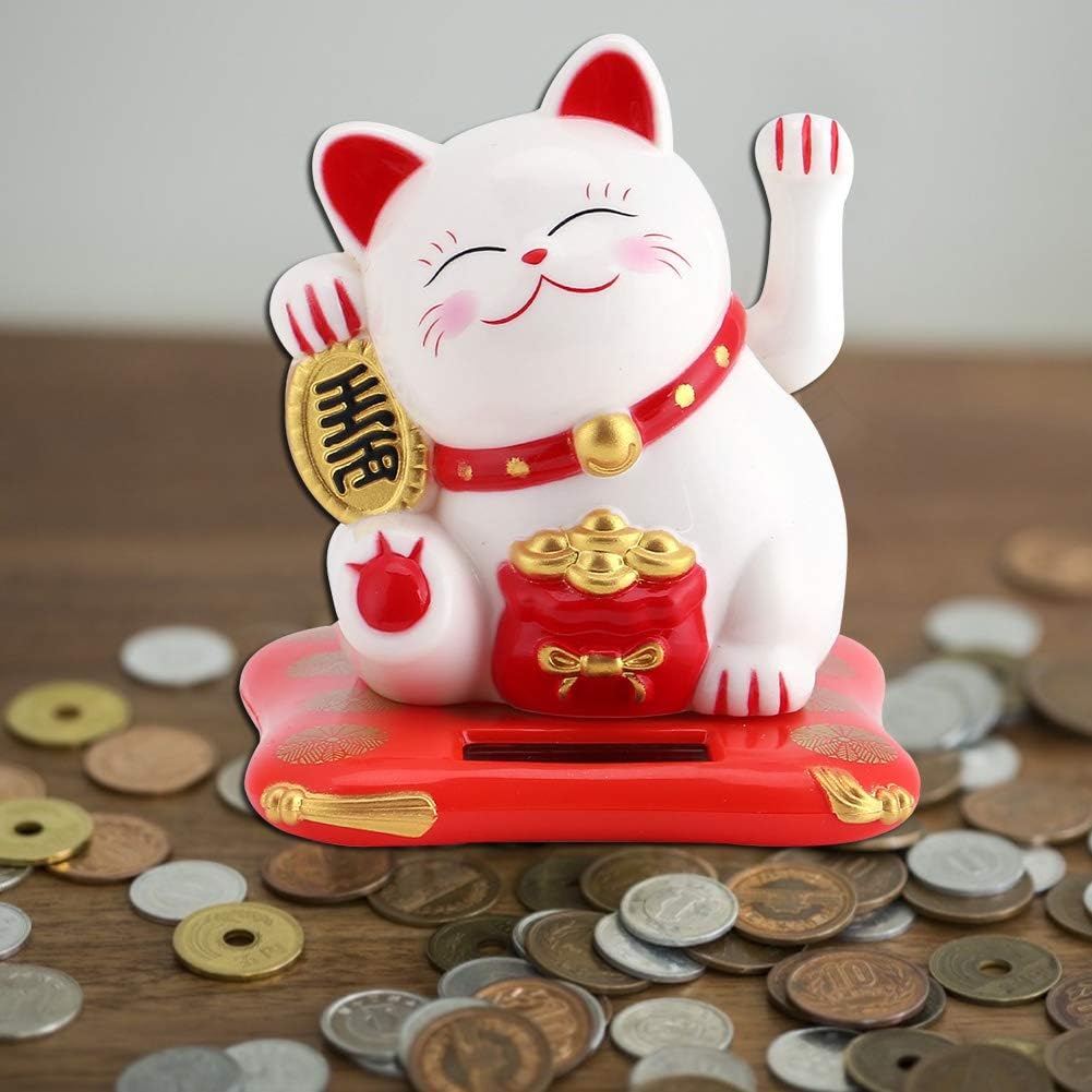 Acogedor Solar Waving Cat, Good Luck Lucky Welcoming Cat with Waving Arm for Car Home Office Decoration