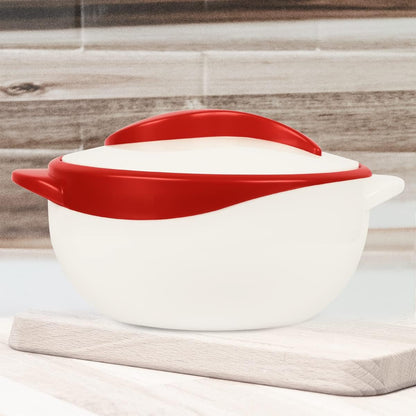Pinnacle Insulated Casserole Dish with Lid, 2.6 qt. Hot Pot Food Warmer/Cooler, Red/White
