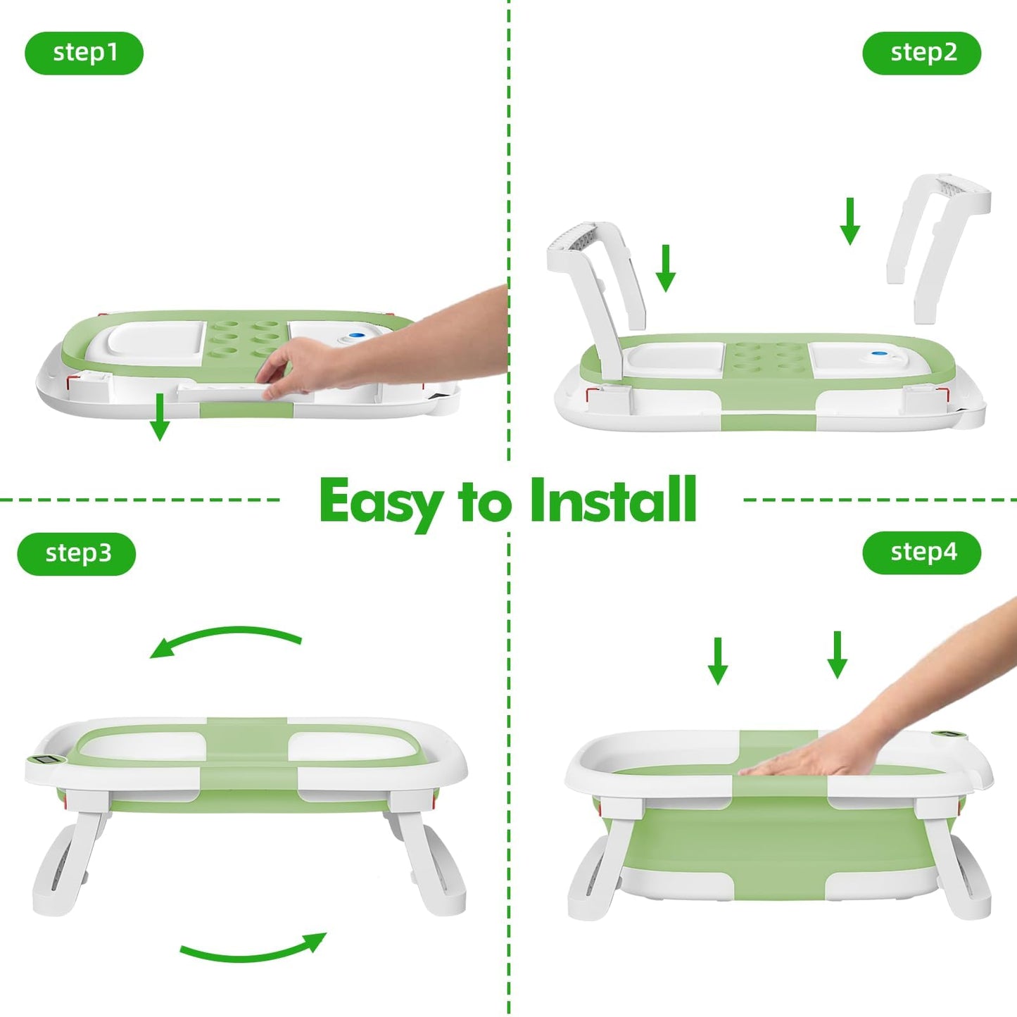 napei Collapsible Baby Bathtub,Baby Bath Tub with Soft Cushion & Thermometer,Baby Bathtub Newborn to Toddler 0-36 Months,Portable Travel Baby Tub