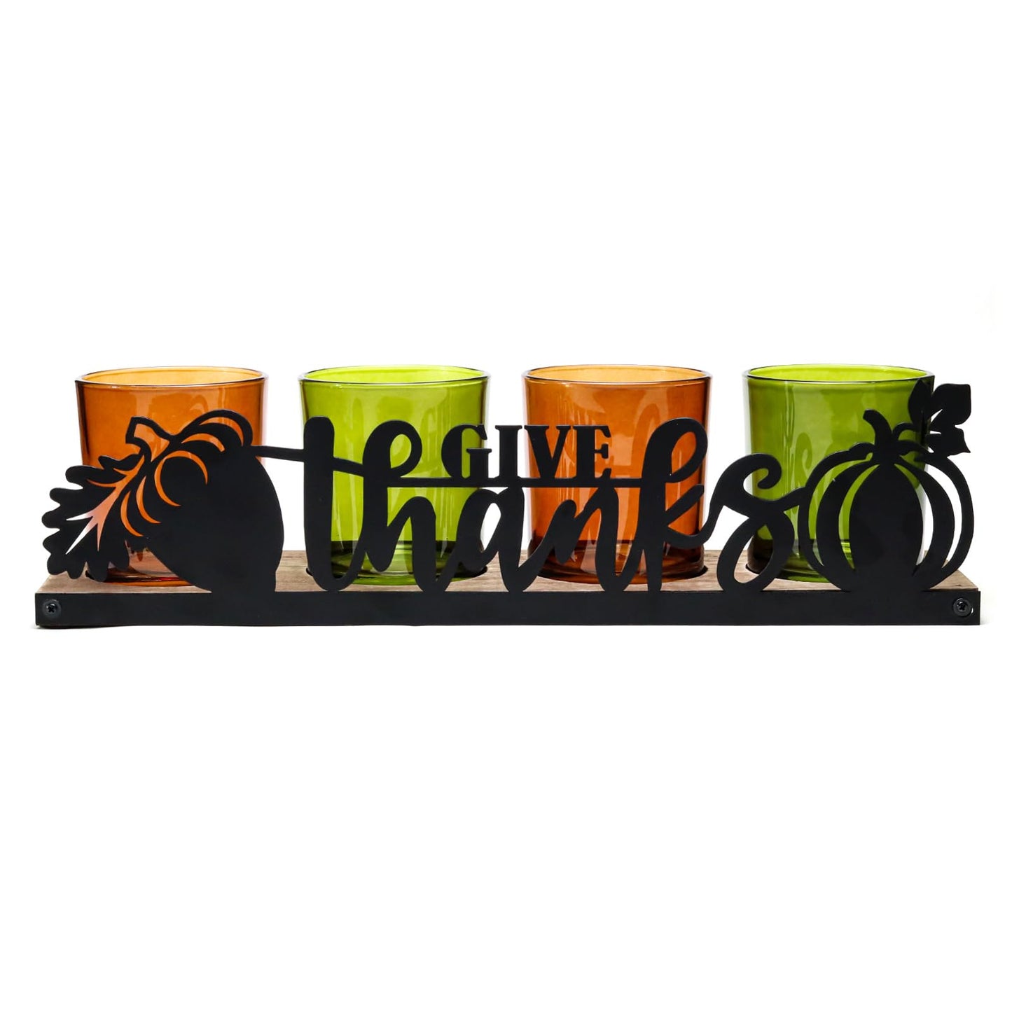 SYFURNIX Thanksgiving Centerpieces Glass Tealight Votive Candle Holder Include 1 Candle Tray & 4 Candle Holders Fall Thanksgiving Table Decorations Indoor