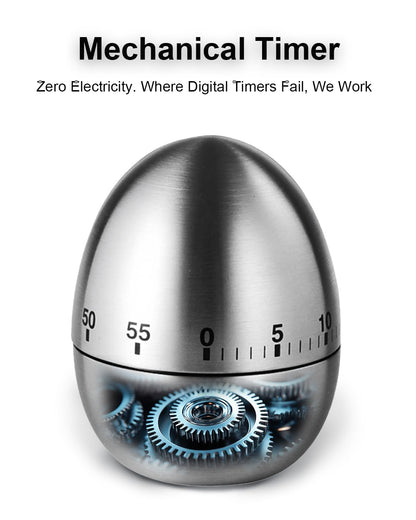 INTRESTIN Kitchen Timer for Cooking, 60 Minutes Mechanical Timer - No Batteries Required, Stainless Steel Egg-Shape Cute Countdown Clock for Cooking, Learning, Exercises, Gaming