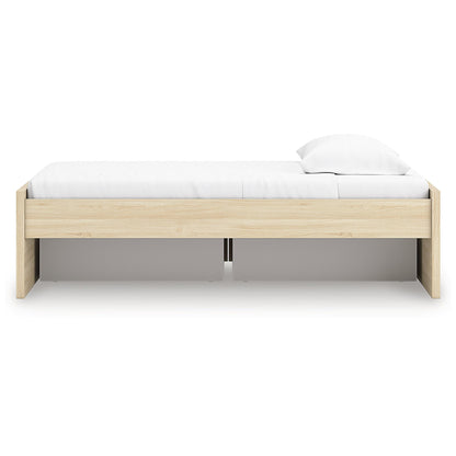 Signature Design by Ashley Onita Scandinavian 2-Drawer Twin Platform Bed with 1 Side Storage, Foundation or Box Spring Not Needed, Light Brown