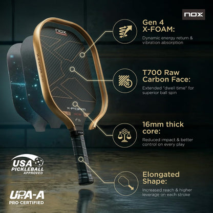 NOX Pickleball Paddle X-Foam JC6 16mm 2026 | Gen 4 X- Foam Core Pickleball Paddle | Judit Castillo Signature Professional Racket | USAP Approved | Raw Carbon Face, High Spin & Comfort | Vibe Dampening