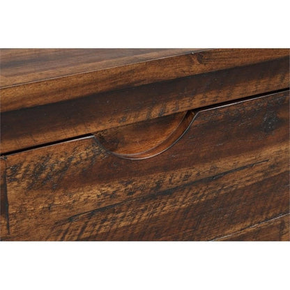 MAKLAINE Broadmore Rectangular Acacia Wood Storage Trunk, 46 in Top, Brown Finish, Black Metal Legs, Hinged Lid, Versatile Coffee Table or Entryway Storage for Living Room or Bedroom