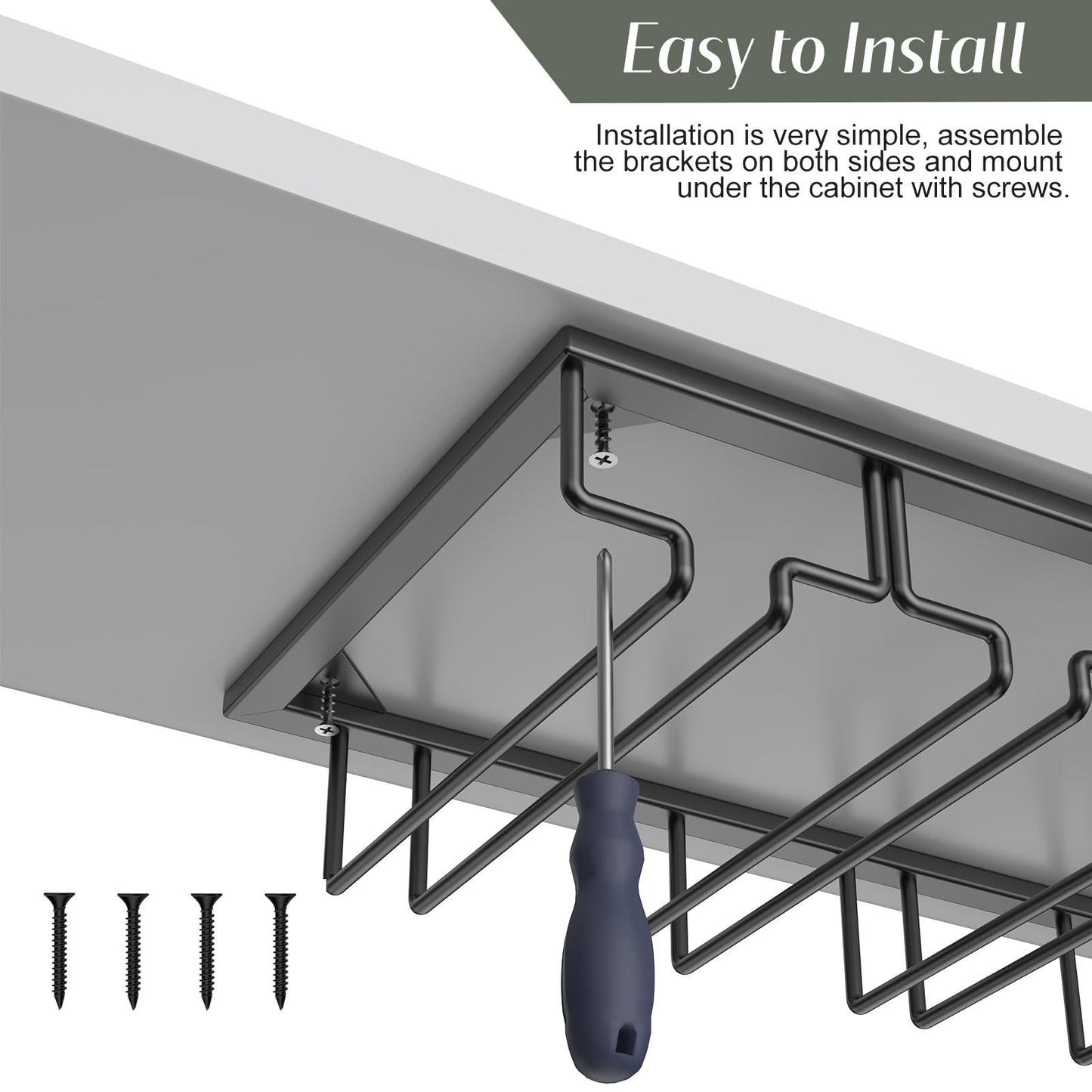 Xverycan Wine Glass Rack Under Cabinet, 12 Row Extreme Large Stemware Hanger, Metal Wine Goblet Holder, DIY Bar Glass Storage Rack for Bar Counter, Kitchen, Screws Included
