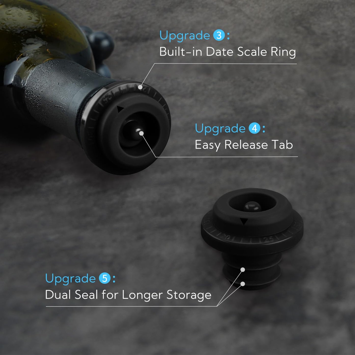 KITCHENDAO Wine Saver Pump with Sound Indicator, 4 Vacuum Wine Stoppers and Storage Box, Reusable Wine Stoppers Preserver to Keep Wine Fresh - Designed with U.S. Patent