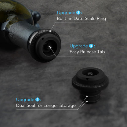 KITCHENDAO Wine Saver Pump with Sound Indicator, 4 Vacuum Wine Stoppers and Storage Box, Reusable Wine Stoppers Preserver to Keep Wine Fresh - Designed with U.S. Patent