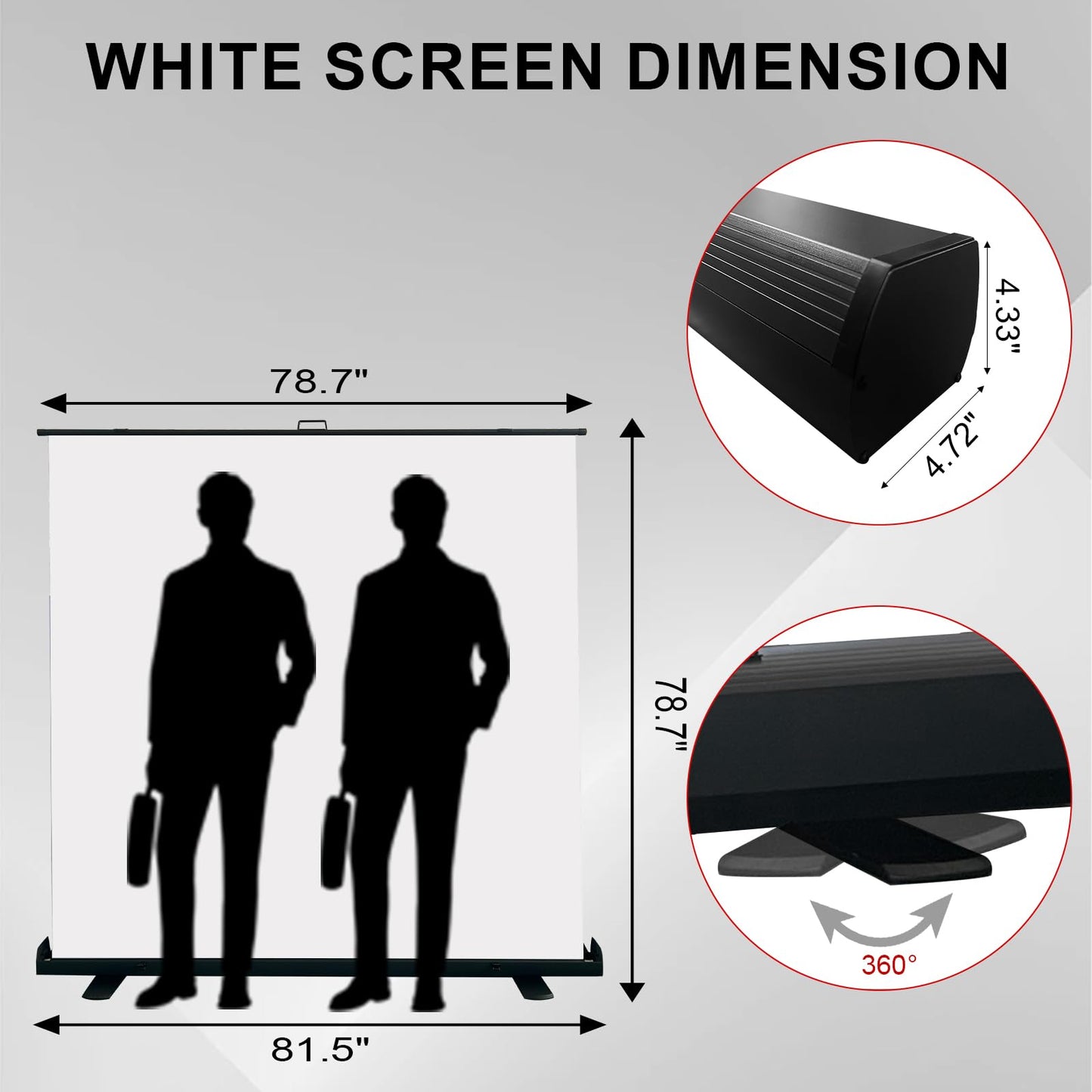 LIHONG Large White Screen Collapsible Chroma Key Backdrop,Portable Retractable Photo Background with Stand for Video, Live Game,Streaming,Wrinkle Resistant Fabric,Pull-up&Down Style (78.7x78.7 in)