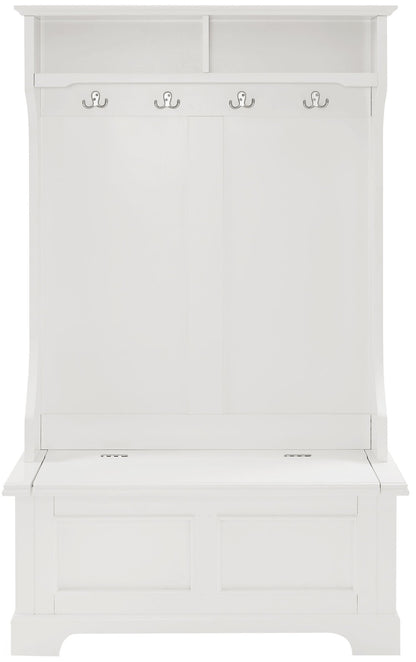 Crosley Furniture Campbell Hall Tree with Storage Bench and Coat Rack Hooks for Hanging, White
