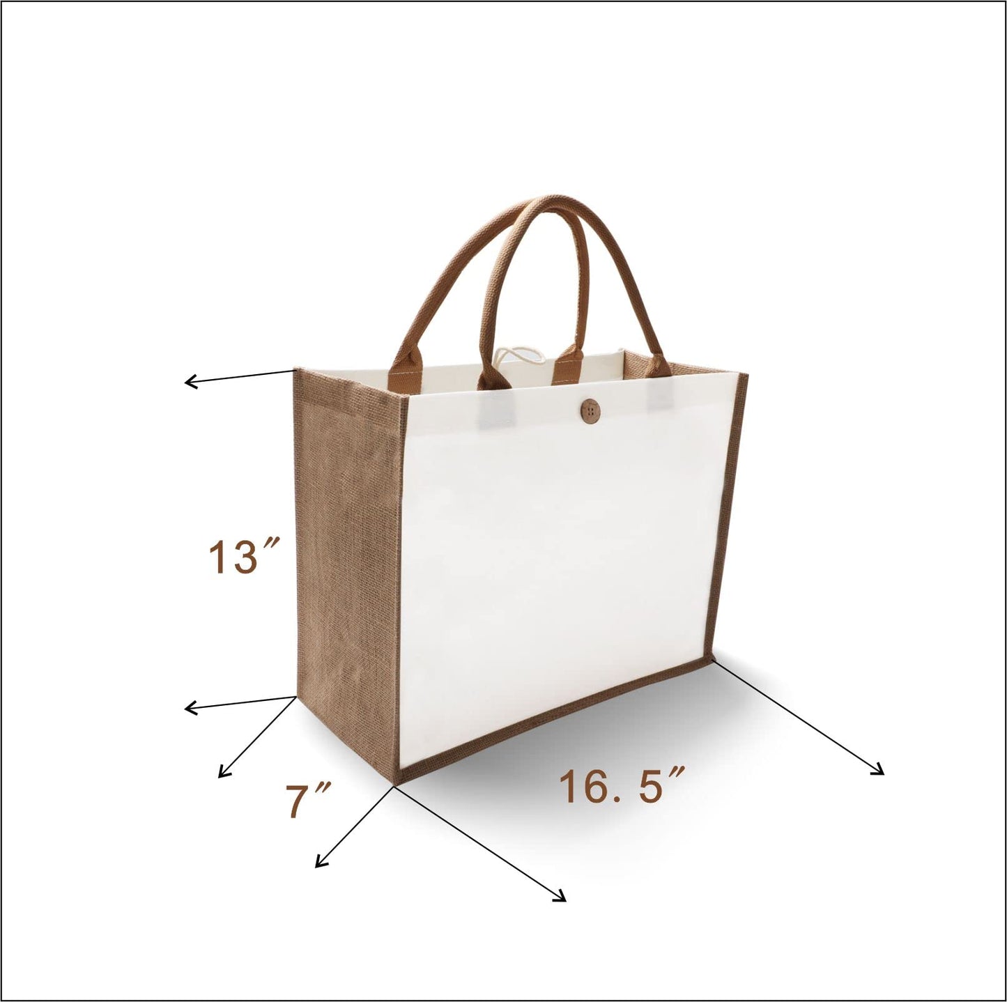 Jute Tote Bag Large16.5"x7"x13" [10pcs] With Button Handles Grocery Bags