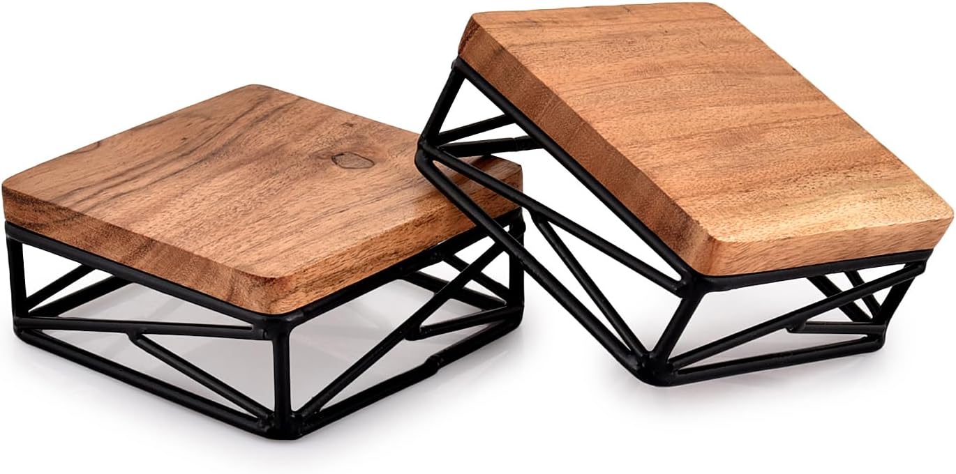 NIRMAN Counter/Plant Set 2 4" 4" 1.75") Riser Square Display Wooden Base Stand for Kitchen/Bathroom Stand of ( x x