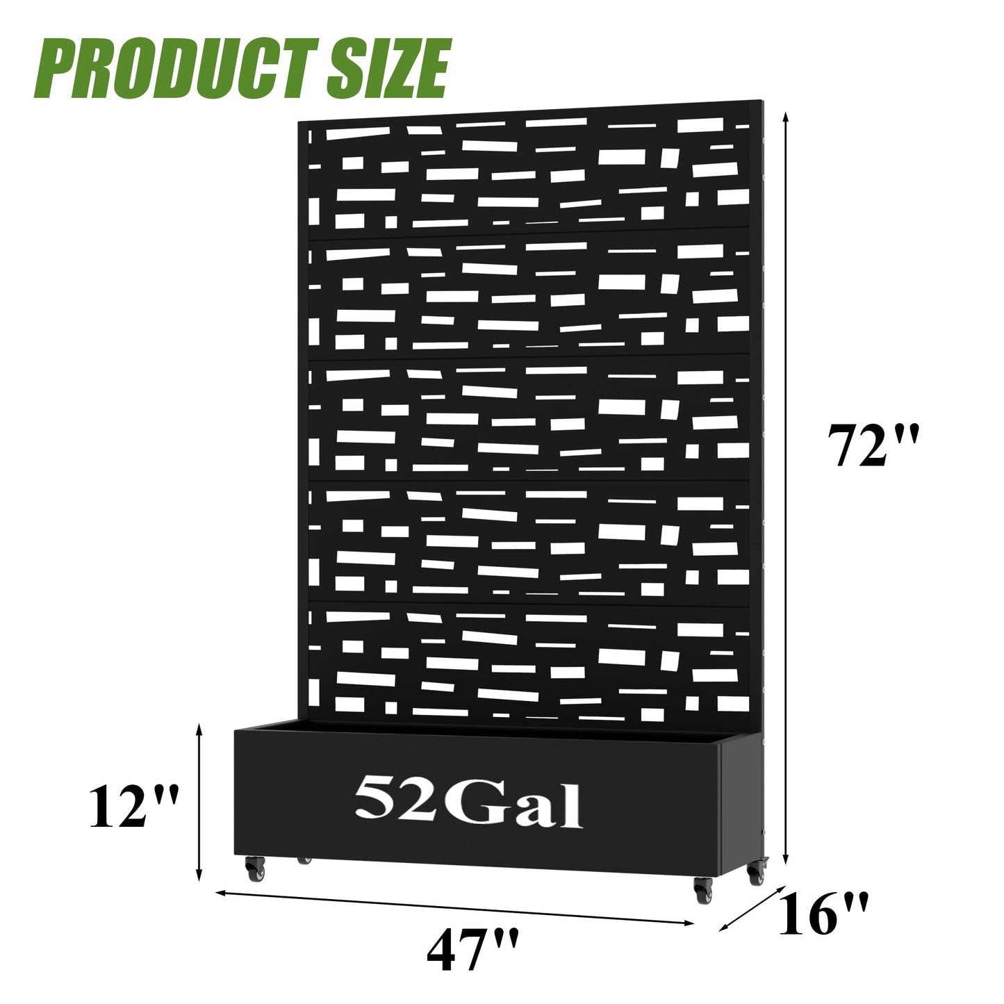 Wooakway 72" H Raised Garden Bed with Trellis and Wheels, Metal Privacy Screen Outdoor Planter Box for Patio, Backyard & Balcony, Large Capacity Mobile Vertical Planter for Climbing Plants, Black