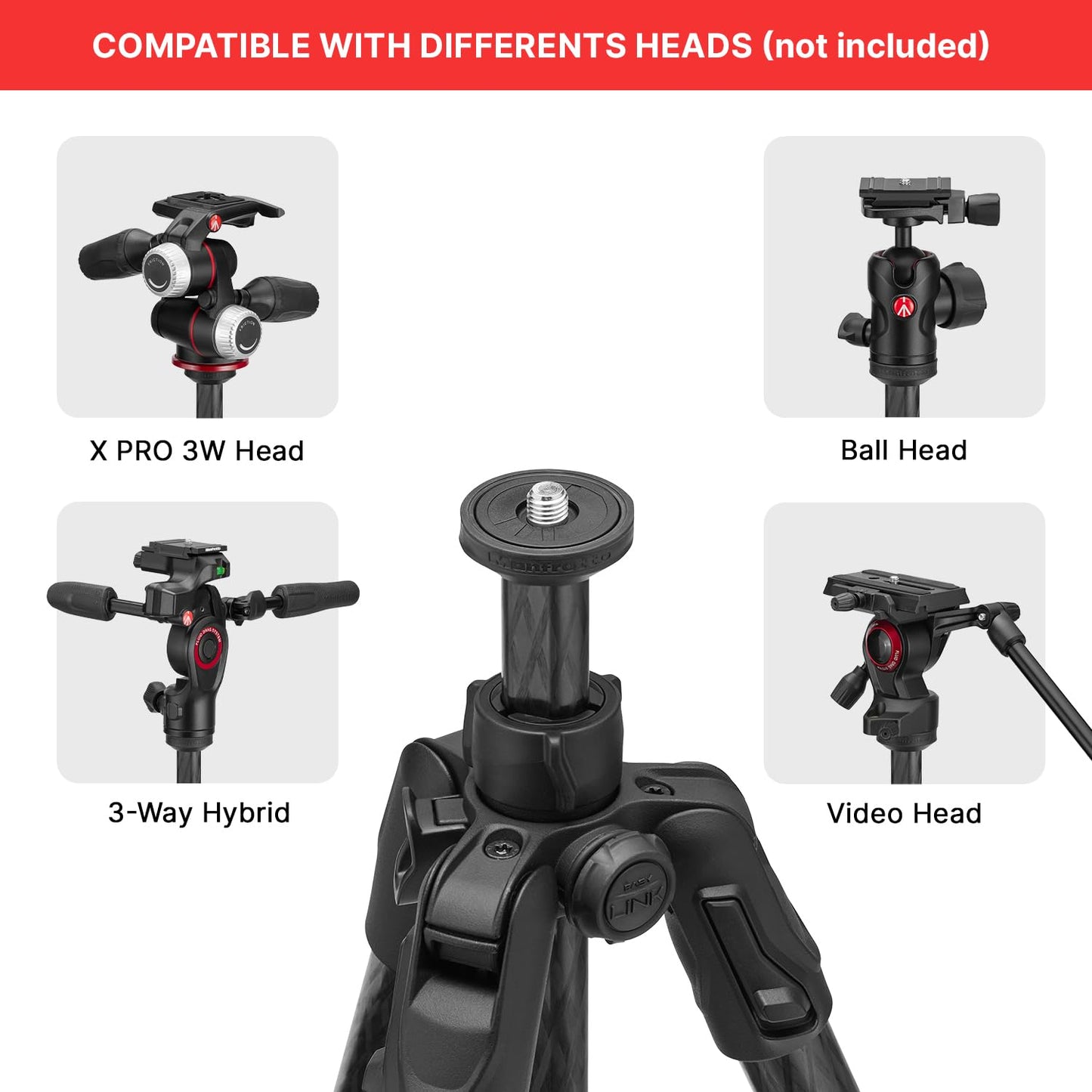 Manfrotto Befree GT PRO Tripod Legs, Professional Travel Tripod, Aluminium Camera and Video Tripod, Twist Lock, Compact and Portable, for DSLR, Mirrorless, Camera Accessories, Photo and Video Heads