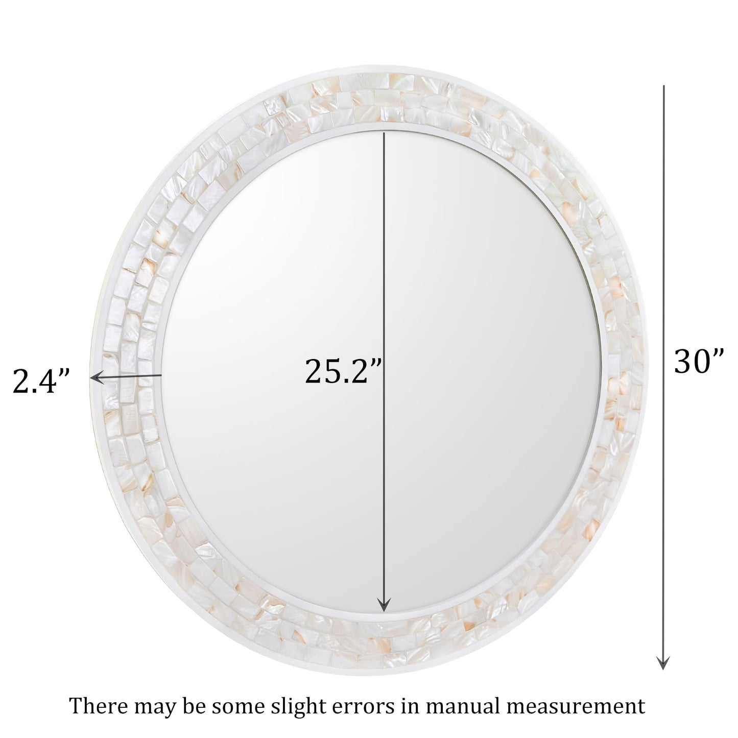 DUQIMO Mosaic Mirrors for Wall 30 Inch, Natural Mother of Pearl Inlay White Framed Round Mirror for Bathroom, Bedroom or Entryway