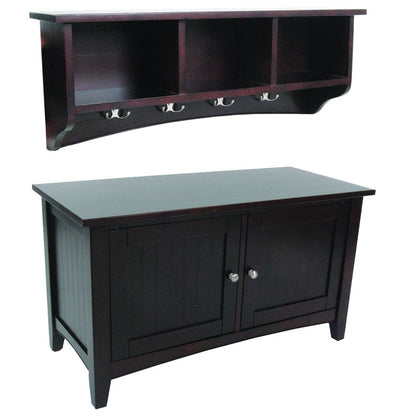 Alaterre Furniture Shaker Cottage Wall Mounted Coat Hook with Cubbies and Storage Bench/Cabinet Set, Espresso