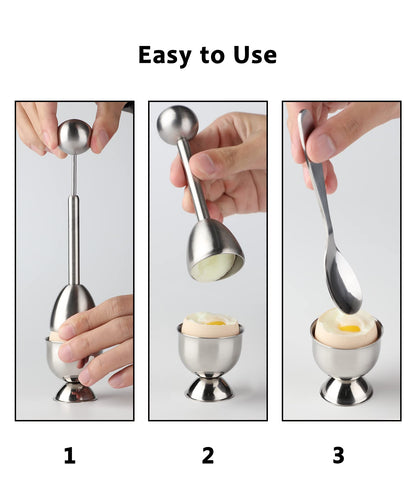 Egg Cups for Soft Boiled Eggs Holder - Egg Cracker Topper Tool Set Includes 4 Egg Cups, 4 Egg Spoons, 1 Egg Cracker Topper Perfect Egg Cutter Tool for Breakfast