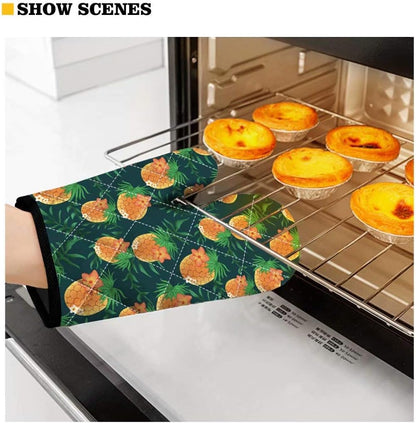Dellukee Oven Mitt and Pot Holder Set, Leopard Print Heat Resistant Kitchen Gloves for Baking Cooking Grilling BBQ