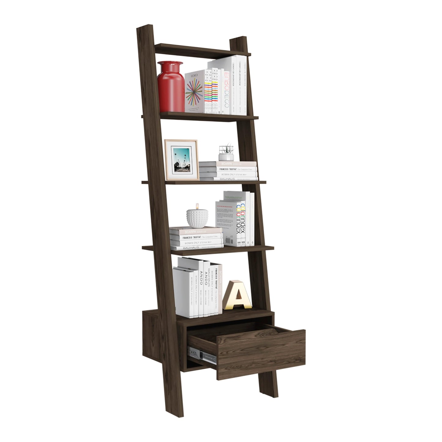 Adigyco Bookcase, One Drawer, Five Open Shelves, Dark Walnut,Five Open Shelves (11,81''H X 20,07''W)