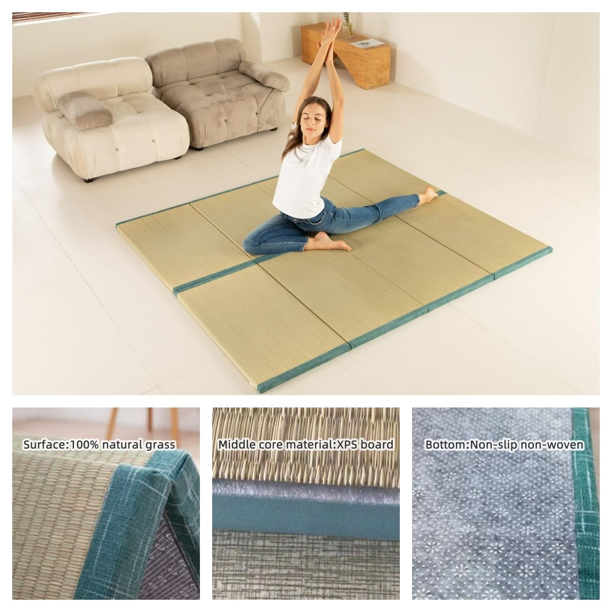 MustMat Japanese Floor Mattress Foldable Tatami Mats Folding Tatami Futon Mattress Rush Grass Floor Bed 35.4"x78.7"x1.2"(2 Piece Set)