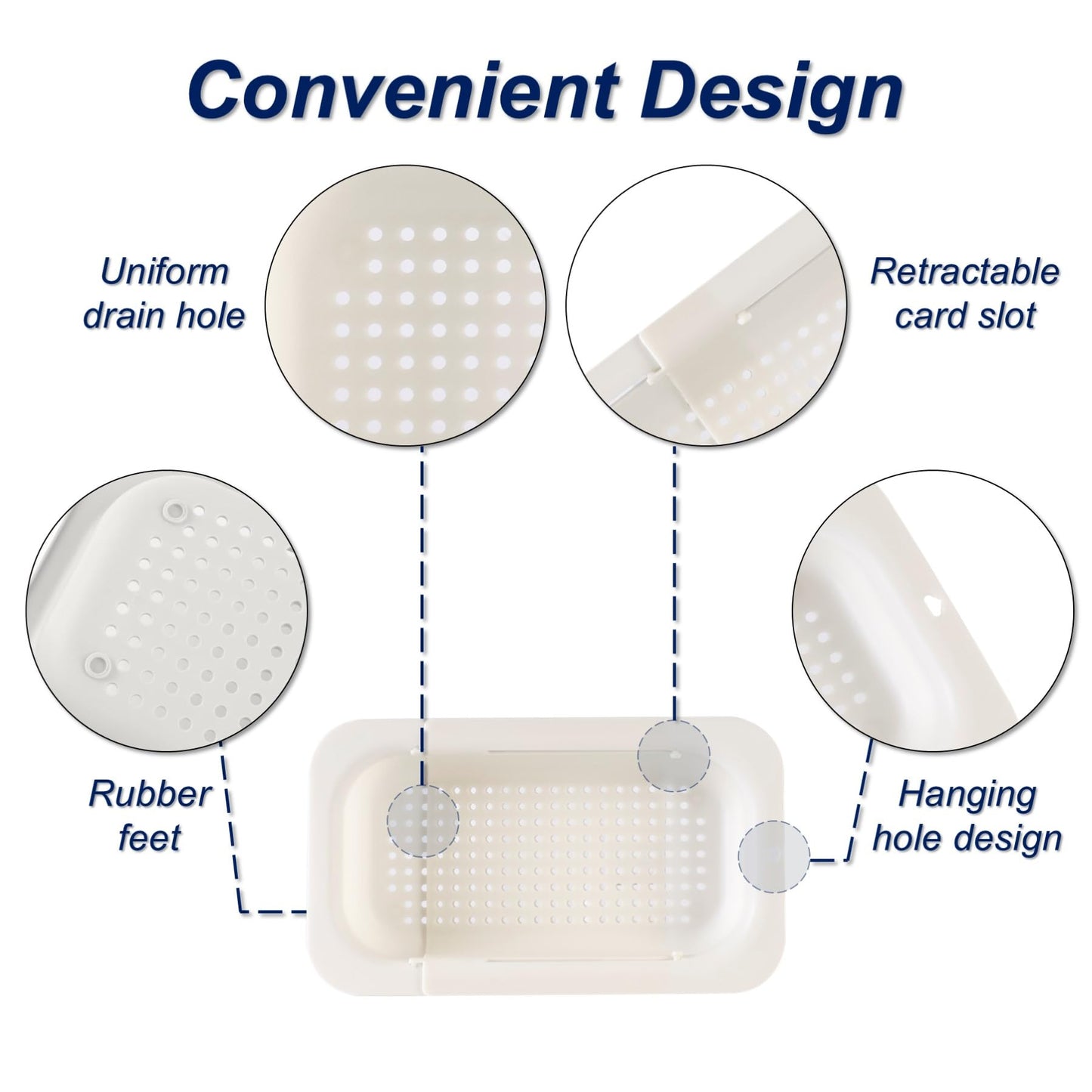 Extendable Sink Colander Strainer Basket - Wash Vegetables and Fruits, Drain Cooked Pasta and Dry Dishes - Adjustable Over the Sink Colander Collapsible Drainer Basket -Gray