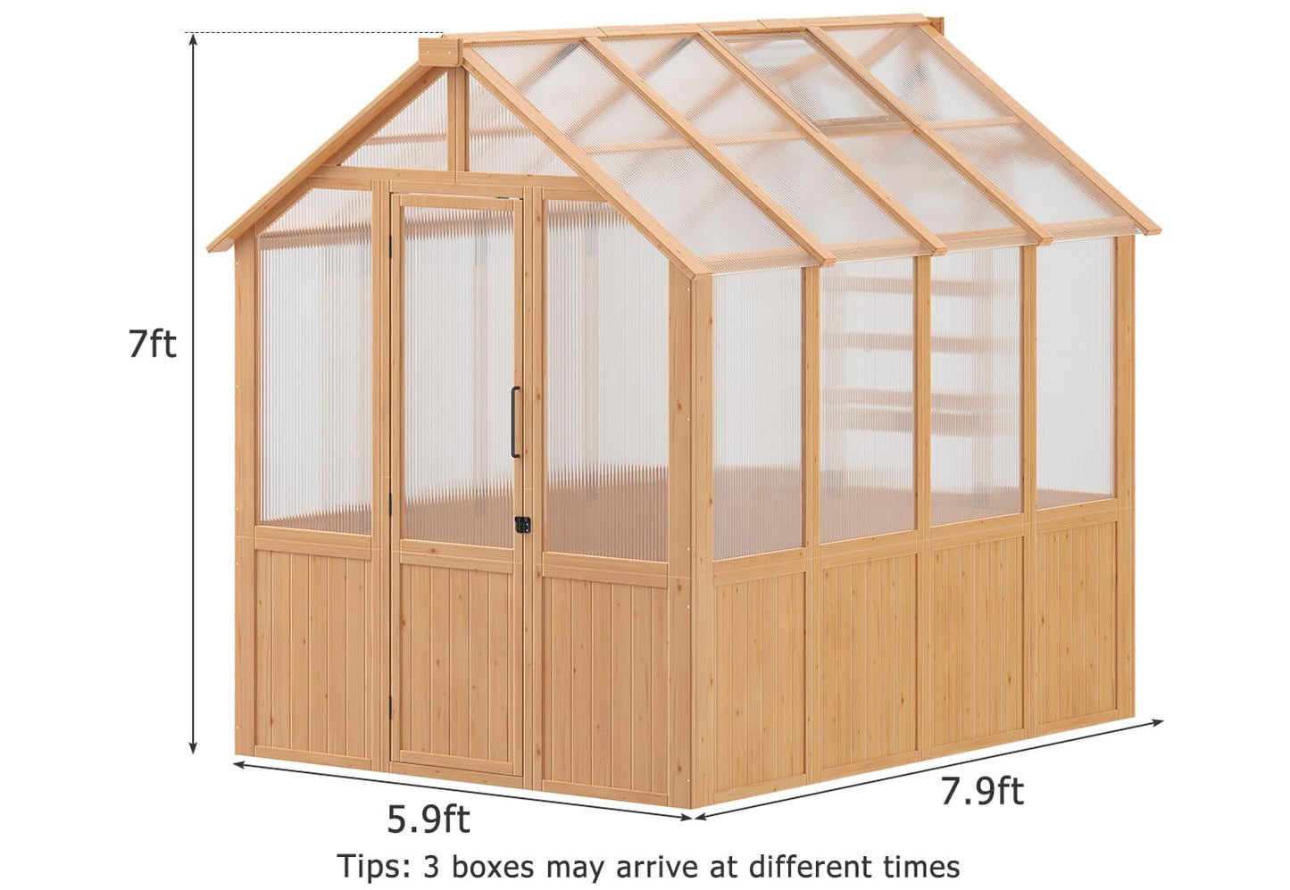 EROMMY 6x8 FT Wooden Greenhouse for Outdoors, Walk-in Greenhouse Kit with 4mm Polycarbonate Panels, Adjustable Roof Vent, Lockable Door, Outdoor Greenhouse for Backyard Garden