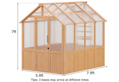 EROMMY 6x8 FT Wooden Greenhouse for Outdoors, Walk-in Greenhouse Kit with 4mm Polycarbonate Panels, Adjustable Roof Vent, Lockable Door, Outdoor Greenhouse for Backyard Garden