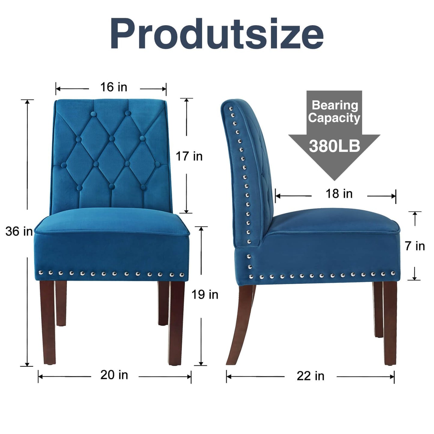 DRM'SCUUM Armless Accent Chairs Slipper: 2PCS Tufted Buttons Slipper Chairs Dining Chairs with Nails Decorative Side Chair for Bedroom Living Room Kitchen (Blue)