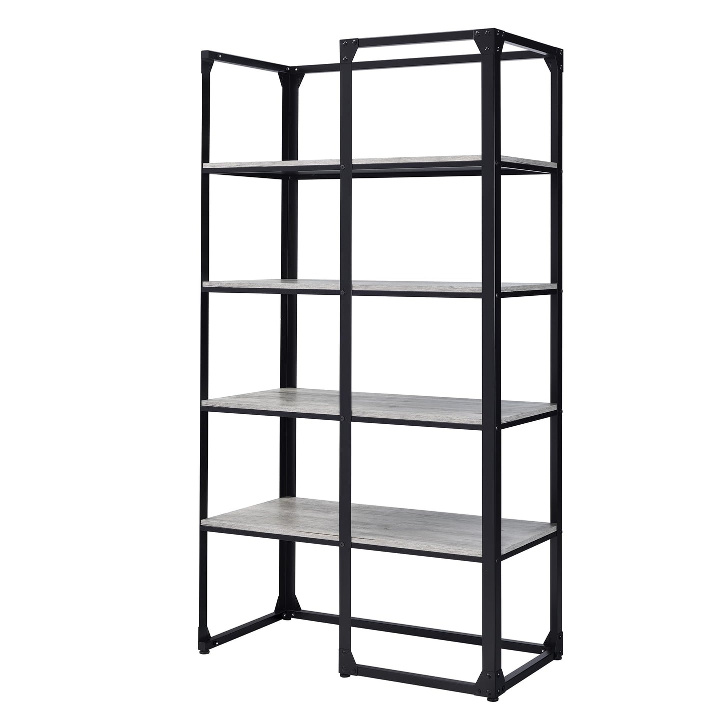 24/7 Shop at Home Adair Industrial Metal Open Back Bookcase with 4 Shelves for Living Room, Home Office, Bedroom, Black and Light Gray