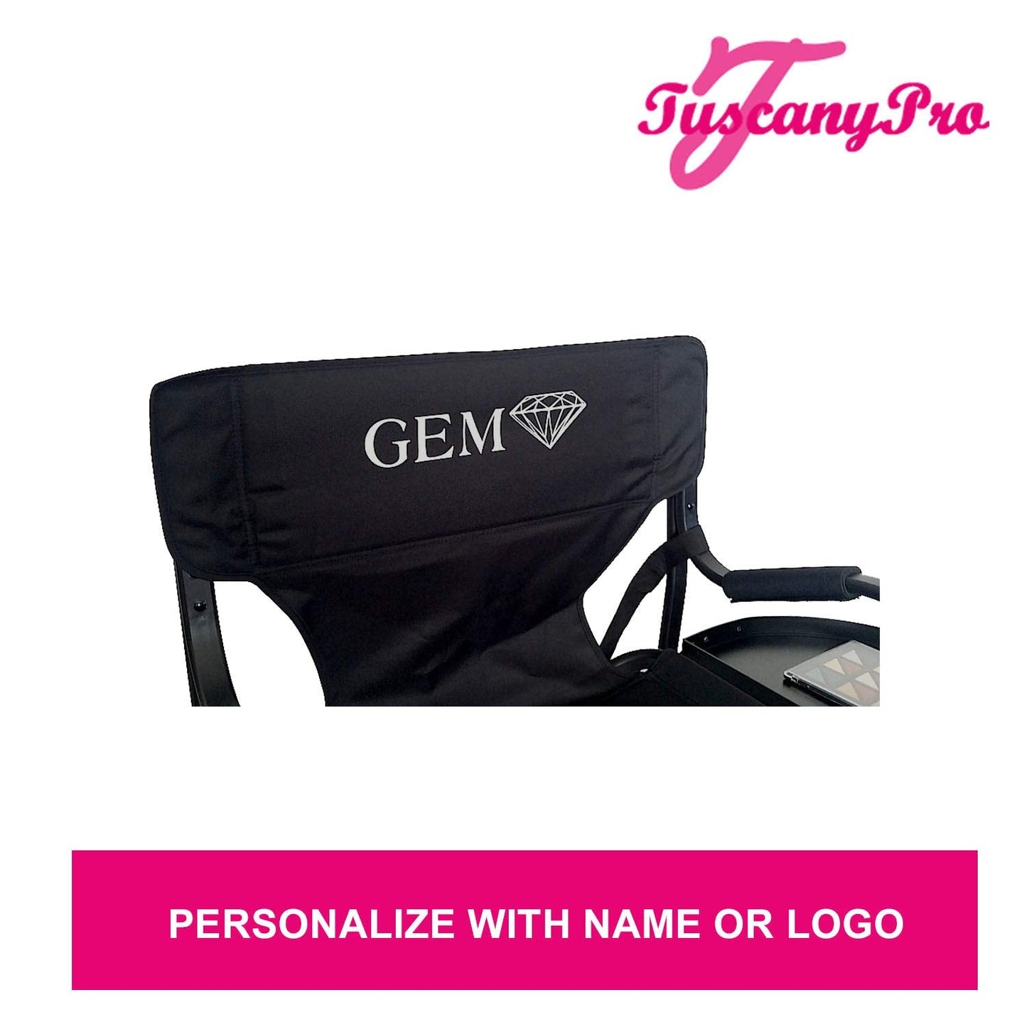 Tuscany Pro Your Name/Logo Included Portable Makeup & Hairstylist Chair - Perfect for Makeup, Hair Stylist, Salon with 25 Inch Seat Height