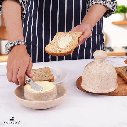 Radicaln Marble Butter Dish With Lid 6" Inches Verona Handmade Butter Spreader for Bread, Butter Crock For Counter With Water French Butter, Farmhouse Kitchen Décor