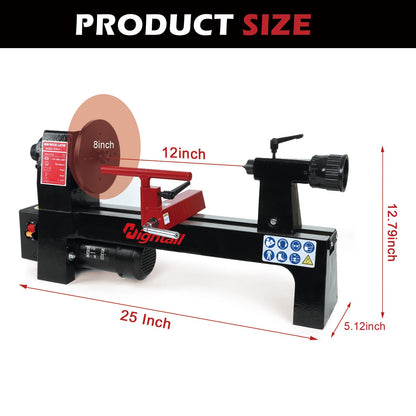 Wood Lathe Machine, 8x 12 inch Benchtop Wood Lathe,1/3 HP Infinitely Variable Speed 750-3200 RPM,for Woodworking, Woodturning