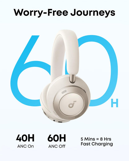Soundcore Space One Pro, FlexiCurve Over-Ear Headphone, Adaptive Active Noise Cancelling Headphones Driven by 6 Mics, 60H Lossless Audio, Ultra-Fast Charging, Hi-Res Wireless, Comfortable Fit
