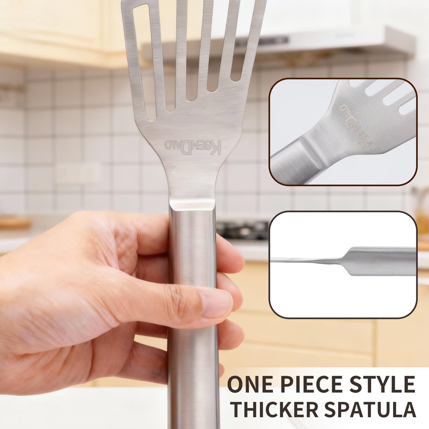 KSENDALO Thin Stainless Steel Fish Spatula, Metal Egg Turner, Professional Slotted Spatula Flipper for Kitchen Cooking Flipping Use, Dishwasher Safe