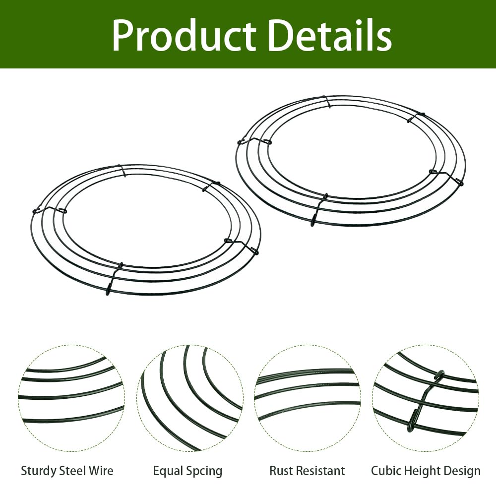 2 Pack Wreath Frames, 12 Inch Large Wire Wreath Frames Form, Dark Green Round Metal Wreaths Ring Frame for St Patricks Day Easter Wreaths Making Supply, Front Door DIY Craft Outdoor Home Decor