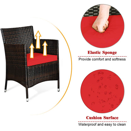 COSTWAY 8PCS Rattan Patio Furniture Set, Outdoor Wicker Rattan Chairs with Coffee Table, Rattan Cushioned Conversation Set for Backyard Balcony Porch Poolside, Red