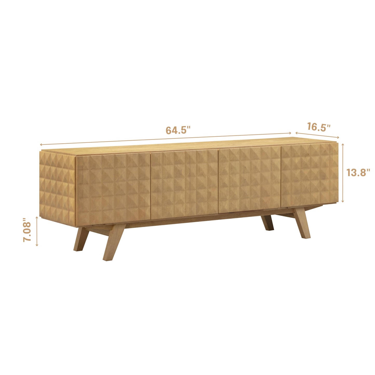 NTC Sapa Mid-Century Modern Solid Wood TV Stand 4-Door Media Console with Carved Geometric Fronts for TVs up to 75", Effortless Assembly, Sand