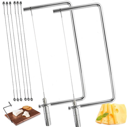Cheese Cutter Board Accessories Kitchen Knife Marble Block Cheese Slicer Stainless Steel Components DIY for Making Giftable Cheese Cutting Boards with Hardware Cheese Slicer Kit,(2Slicer+8Wires)7in