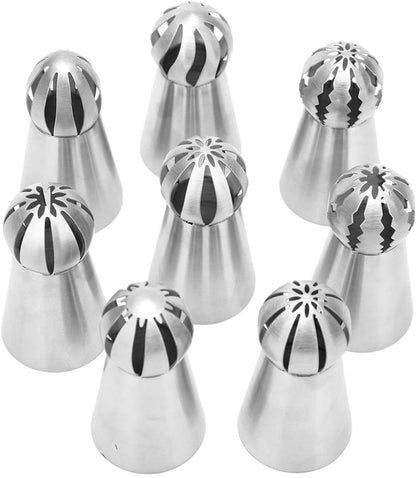 Russian Piping Tips Set, 8 Pcs Stainless Steel Frosting Icing Piping Nozzles for Cake Decorating Supplies