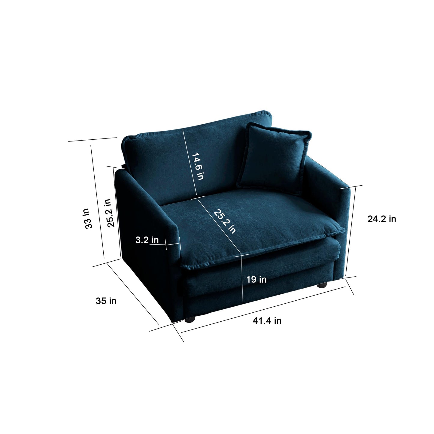 KEIKI 2-Piece Sofa Set with 2 Oversized Chenille Single Sofa, Upholstered Modern Style 2-Seater Lounge Accent Chair Set with 2 Pillow, High-Density Foam Cushions, for Apartment, Living Room, Blue