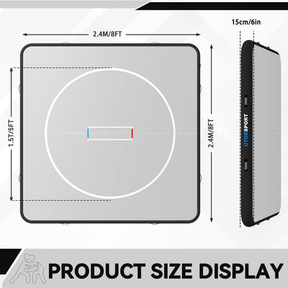Inflatable Wrestling Mat 8x8FTx6"Thick, Jiu Jitsu Mats, PVC Landing Training Mat Foldable for Home Gym BJJ, MMA, Martial Art, Boxing, Grappling and Judo (Grey Black)
