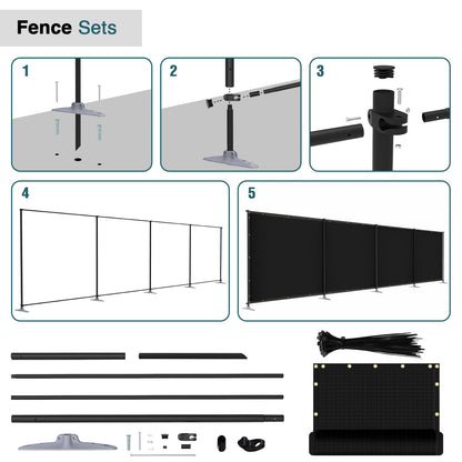 ECOOPTS 5'Hx24'L Privacy Fence Set with Poles and Rails Ground Spikes Fence Kit for Yard Patio Garden Pool (Black)