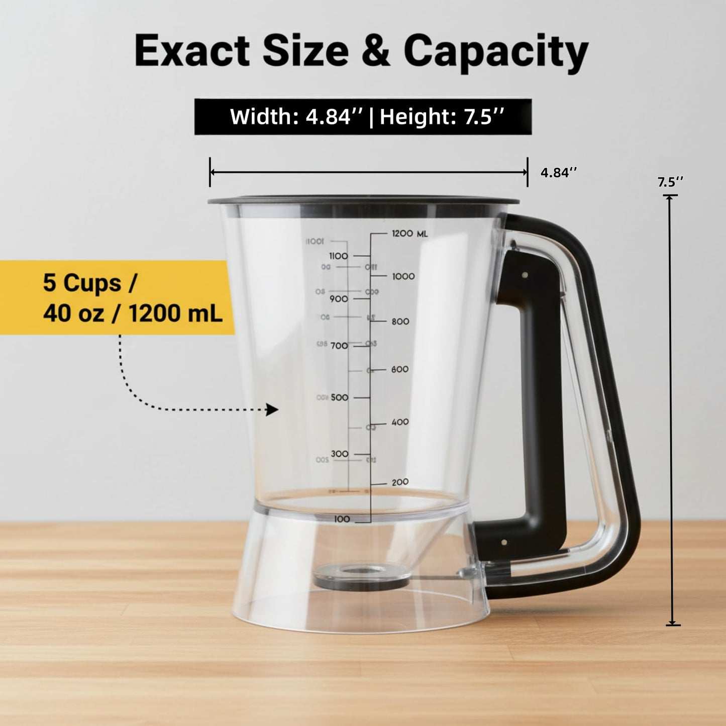 Lavius Pancake Batter Dispenser 5-Cup Batter Pourer for Maker Pancakes, Waffles, Crepes, Muffins, Cupcakes, Easy Squeeze Grip Handle with Proof Nozzle, Precise Baking Tools (Black)