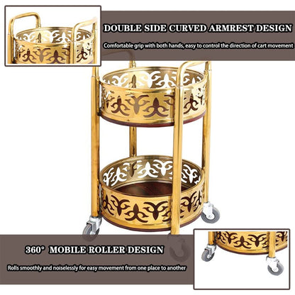 Portable Mobile Double Armrest Drink Cart, Bar Cart with Wheels High-end Restaurant Luxury Style Serving Cart, Housewarming Gift(Gold)
