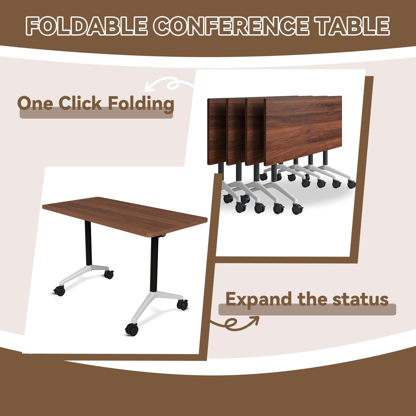rzoizwko 55.1" Folding Conference Table with Wheels,2 Pack Heavy-Duty Flip-Top Reconfigurable Training Table System,Rolling Conference Room Tables for Office, Classroom & Meeting Rooms