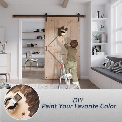 FREDBECK 48in x 80in Sliding Wood Barn Door with 8FT Barn Door Hardware Kit Included K Shape Solid Spruce Panel Sliding Door Double Surfaces Need to Assembly