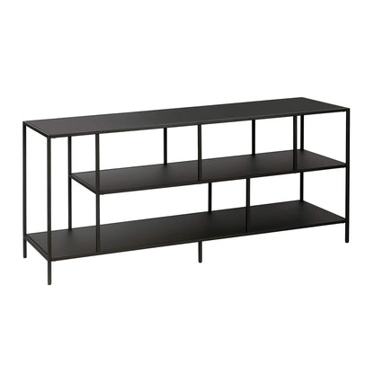 Henn&Hart TV Stand for TVs up to 60" with Metal Top and 2 Open Display Metal Shelves for Living Room, Family Room, or Office, Black