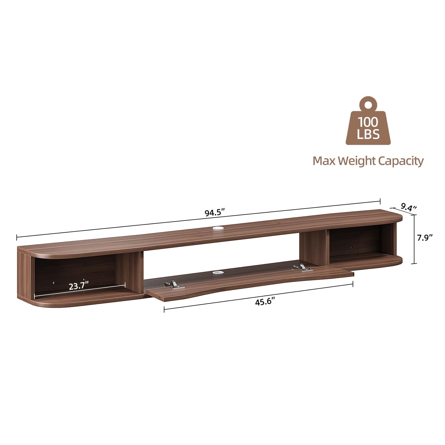 FurniNova Floating TV Stand,94'' Wall Mounted TV Cabinet,Floating TV Console,Under TV Shelf with 1 Door and 2 Cabinets for TVs up to 90''(Walnut)