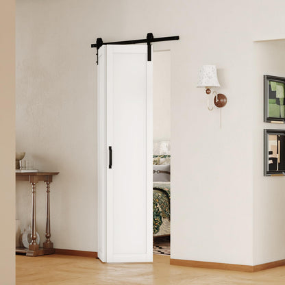 SOLRIG Bifold Barn Door, 1-Panel Sliding Barn Door for 30"（15" x2） x 84" Openings, Interior Folding Door with Sliding Hardware Kit Set, Finished Closet Door Slab, 2.83FT Track for 2 Doors, MDF, White