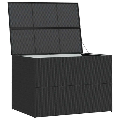 RCODSSK Poly Rattan Patio Storage Box 59x39.4x39.4 Inches Black, Outdoor Storage Chest with Powder-Coated Steel Frame and Zippered Liner for Cushions, Blankets, Towels