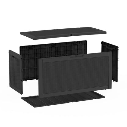 LAUSAINT HOME 320 Gallon Resin Deck Box, Package Delivery Box with Lockable Lid, Waterproof Outdoor Storage Box For Garden Tools, Patio Cushions(320 Gallon,Black)